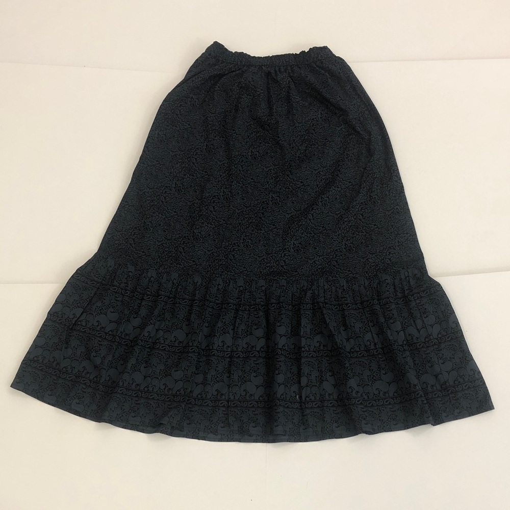 Uniqlo Anna Sui XS Skirt Blue Black Tiered Maxi Paisley Elastic Waist Excellent